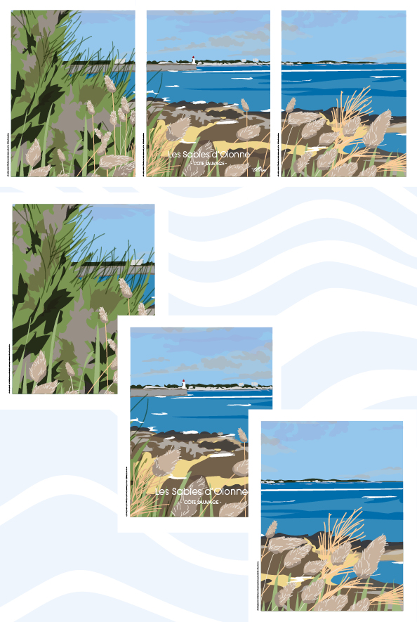 Carte postale et affiche les sables d'Olonne - 10- Triptyque côte sauvage